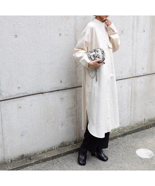 no brand(ノーブランド)の「T/CスタンドカラーオーバーロングシャツOP(ワンピース・レディース・その他)」の7枚目の写真