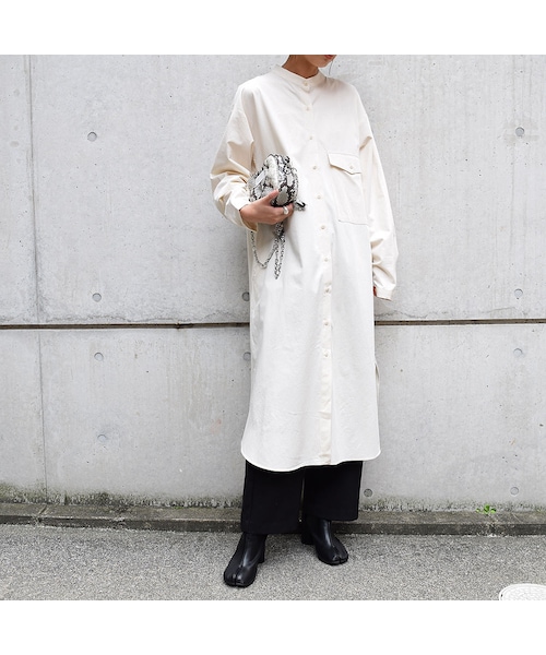 no brand(ノーブランド)の「T/CスタンドカラーオーバーロングシャツOP(ワンピース・レディース・その他)」の1枚目の写真