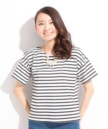 LOWRYS FARM | ポンチボーダーバックＺＩＰプルオーバーショートスリーブ２/mikoa(トップス)