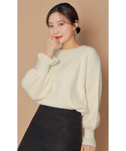 HOTPING(ホッピン)の「ラブリーバルーンスリーブニット(ニット/セーター・レディース・Grey/Black/Yellow/White/Blue/Beige/Orange・フリーサイズ)」の2枚目の写真