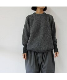 homspun | **再入荷** homspun ホームスパン　アルパカウールクルーネックプルオーバー　♯グレーｘチャコールグレー　【送料無料】(ニット/セーター)