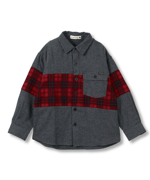 BRANSHES（ブランシェス）の「チェック柄切り替え長袖シャツ（シャツ/ブラウス・キッズ・グレー/チャコールグレー・90cm～150cm）」の2枚目の写真