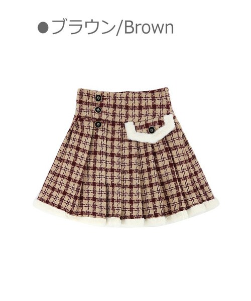 Bobon21(ボボンニジュウイチ)の「千鳥柄サイドポケットプリーツスカート-全2色-(スカート・レディース・ピンク/ブラウン・S/M/L)」の2枚目の写真