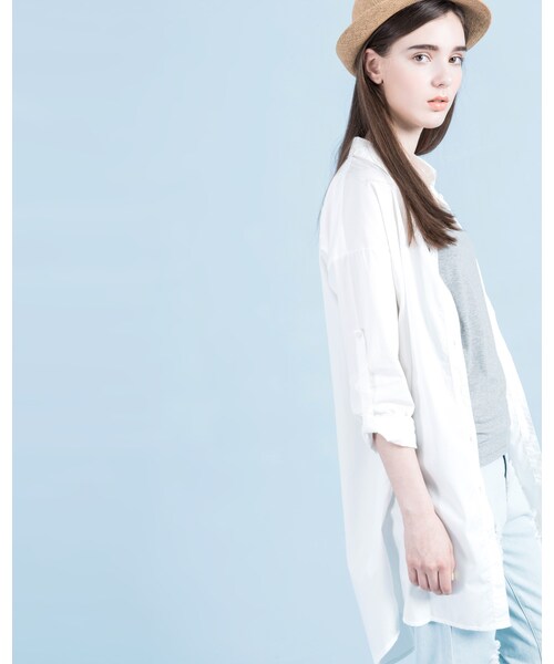 MEIER.Q（マイヤーキュー）の「OVERSIZED LONGLINE BOYFRIEND BLOUSE（トップス・レディース・白・S/M/L）」の2枚目の写真