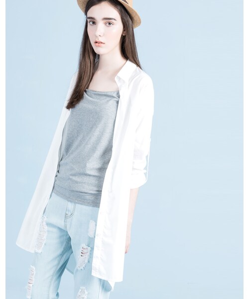 MEIER.Q（マイヤーキュー）の「OVERSIZED LONGLINE BOYFRIEND BLOUSE（トップス・レディース・白・S/M/L）」の4枚目の写真