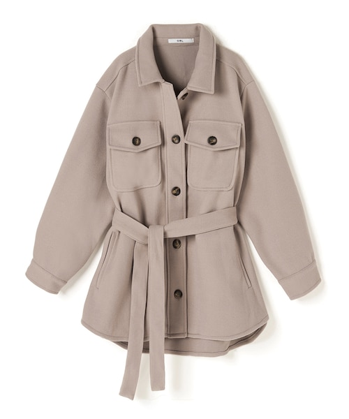 GRL（グレイル）の「ベルト付きエコメルトンビックシルエットシャツジャケット（シャツ/ブラウス・レディース・ブラウン/オフベージュ/グレージュ/パープル・F）」の3枚目の写真
