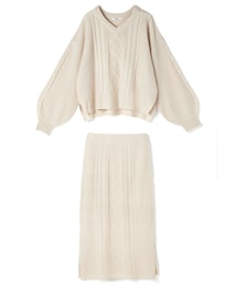 GRL | ボリュームスリーブトップスXタイトスカートケーブルニットセットアップ(セットアップ)