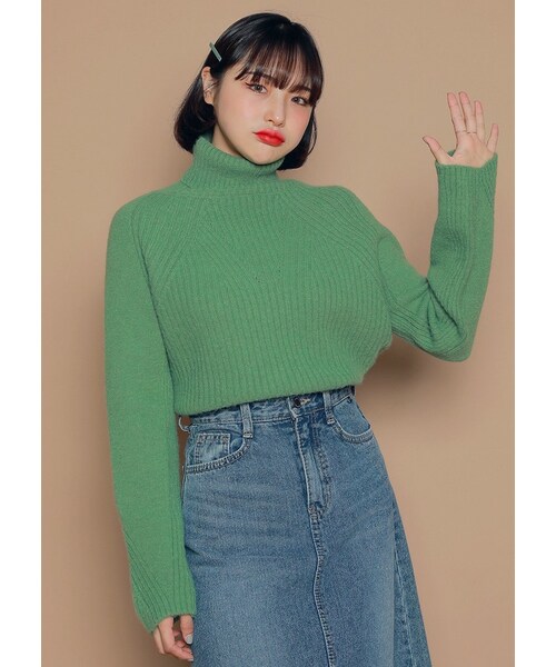 HOTPING（ホッピン）の「アンバランスタートルネックリブニット（ニット/セーター・レディース・Other/White/Green/Yellow/Black/Beige/Blue・フリーサイズ）」の5枚目の写真