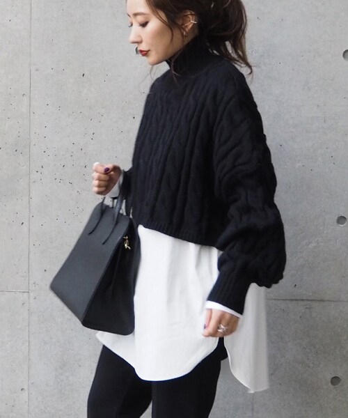 LAULEN(ローレン)の「pretzel highneck knit(ニット/セーター・レディース・ベージュ/ブラック・FREE)」の2枚目の写真