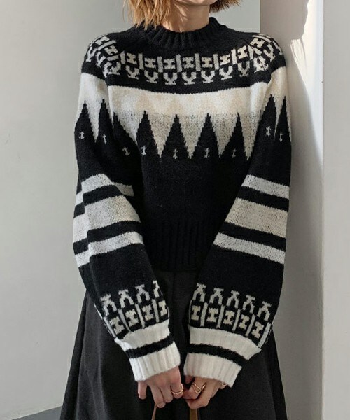 DHOLIC（ディーホリック）の「ノルディックパターンニット（ニット/セーター・レディース・ホワイト/ブラック・FREE）」の2枚目の写真