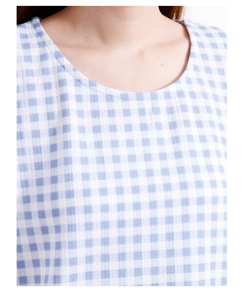 E hyphen world gallery(イーハイフンワールドギャラリー)の「・フクレギンガム袖フリルプルオーバー(カットソー・レディース・ブラック/ピンク/サックスブルー/ネイビー・F)」の8枚目の写真