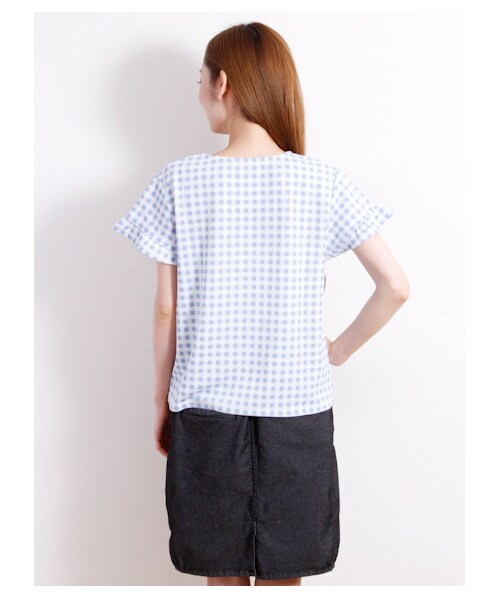 E hyphen world gallery(イーハイフンワールドギャラリー)の「・フクレギンガム袖フリルプルオーバー(カットソー・レディース・ブラック/ピンク/サックスブルー/ネイビー・F)」の7枚目の写真