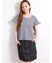 E hyphen world gallery | ・フクレギンガム袖フリルプルオーバー(トップス)