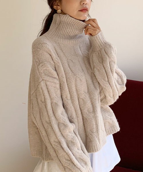 DHOLIC（ディーホリック）の「タートルネックケーブルニット（ニット/セーター・レディース・ブラウン/ベージュ・FREE）」の2枚目の写真