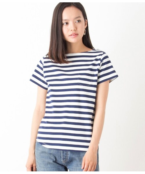 LE JUN（ルジュン）の「ボーダーポケットTシャツ（Ｔシャツ/カットソー・レディース・ネイビー/ブルー系/ピンク・F）」の4枚目の写真