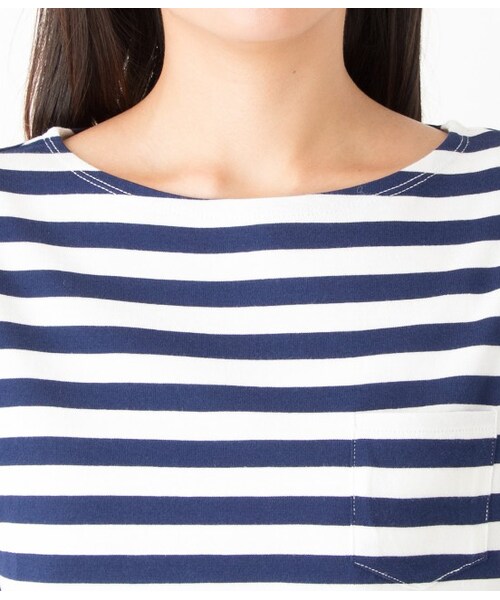 LE JUN（ルジュン）の「ボーダーポケットTシャツ（Ｔシャツ/カットソー・レディース・ネイビー/ブルー系/ピンク・F）」の7枚目の写真