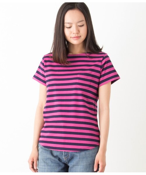 LE JUN（ルジュン）の「ボーダーポケットTシャツ（Ｔシャツ/カットソー・レディース・ネイビー/ブルー系/ピンク・F）」の3枚目の写真