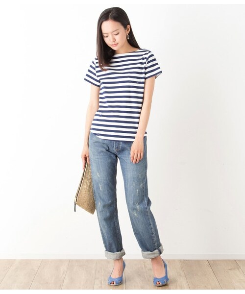 LE JUN（ルジュン）の「ボーダーポケットTシャツ（Ｔシャツ/カットソー・レディース・ネイビー/ブルー系/ピンク・F）」の11枚目の写真