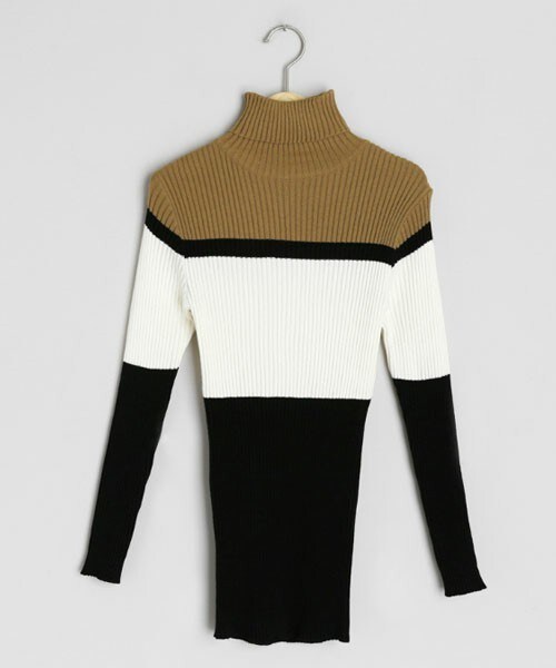 DHOLIC（ディーホリック）の「配色タートルネックニット（ニット/セーター・レディース・ホワイト/ベージュ/その他・FREE）」の2枚目の写真