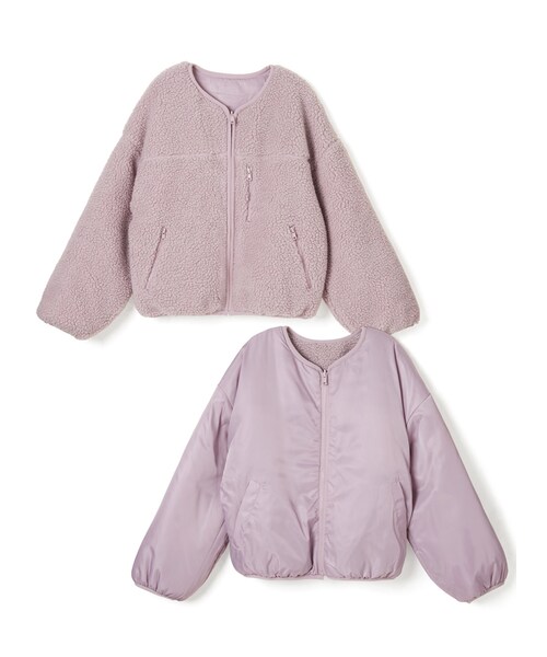 GRL(グレイル)の「ボアリバーシブルノーカラーブルゾン(ブルゾン・レディース・アイボリー×カーキ/ラベンダー・F)」の2枚目の写真