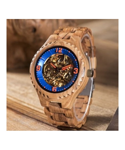 No Brand ノーブランド の Bobo Bird ボボバード メンズ 木製腕時計 スケルトン 機械式 ライトブラウン ブラック アナログ腕時計 Wear