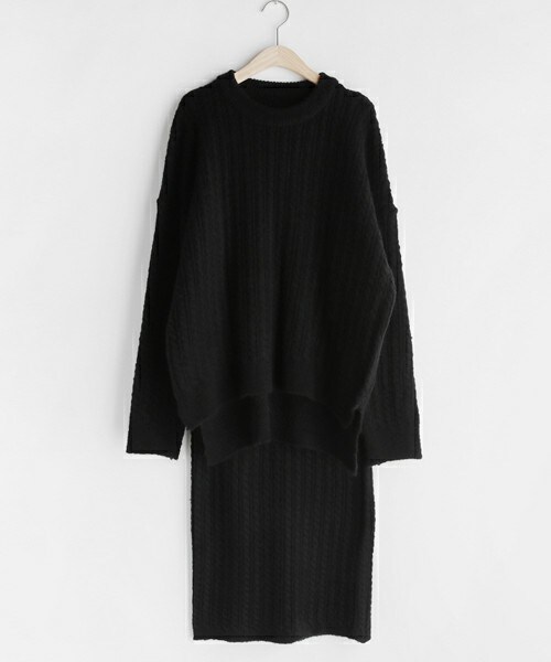 DHOLIC（ディーホリック）の「スリットケーブルニット&スカートSET（ニット/セーター・レディース・ブラウン/ブラック/グレー・FREE）」の2枚目の写真