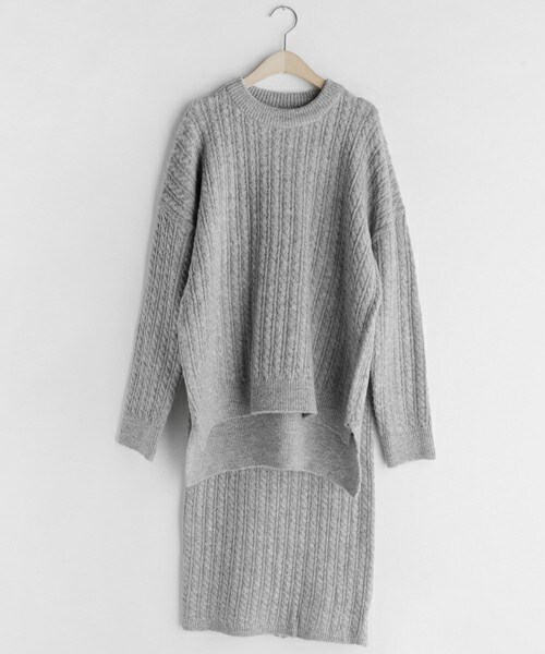 DHOLIC（ディーホリック）の「スリットケーブルニット&スカートSET（ニット/セーター・レディース・ブラウン/ブラック/グレー・FREE）」の3枚目の写真