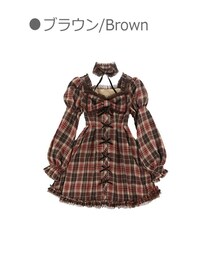 Bobon21 | チョーカー付きチェックリボンワンピース-全２色-(ワンピース)