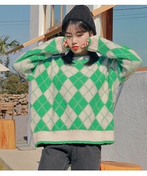 HOTPING | アーガイルチェックパターンルーズニット(ニット/セーター)