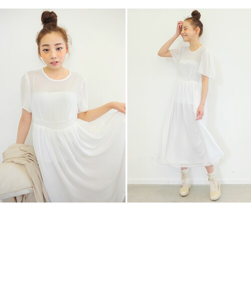 STYLENANDA(スタイルナンダ)の「シフォンフェミニンロングワンピース(ワンピース/ドレス・レディース・ホワイト/ブラック・FRE)」の12枚目の写真
