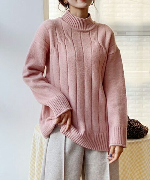 DHOLIC（ディーホリック）の「ツイストポイントリブニット（ニット/セーター・レディース・ホワイト/ピンク/ブラウン/ベージュ/グレー・FREE）」の5枚目の写真