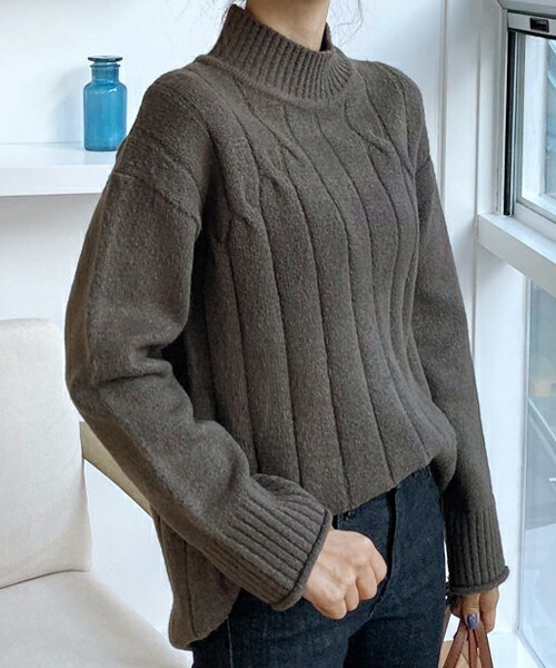 DHOLIC（ディーホリック）の「ツイストポイントリブニット（ニット/セーター・レディース・ホワイト/ピンク/ブラウン/ベージュ/グレー・FREE）」の3枚目の写真