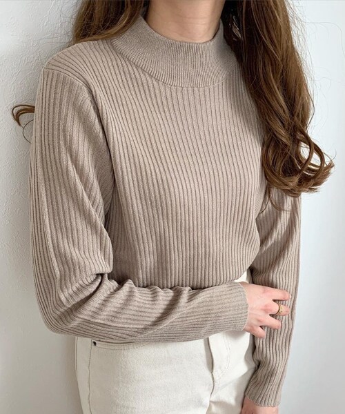 chocomee（チョコミー）の「リブニット（ニット/セーター・レディース・ホワイト/ブラック/ベージュ・FREE）」の3枚目の写真