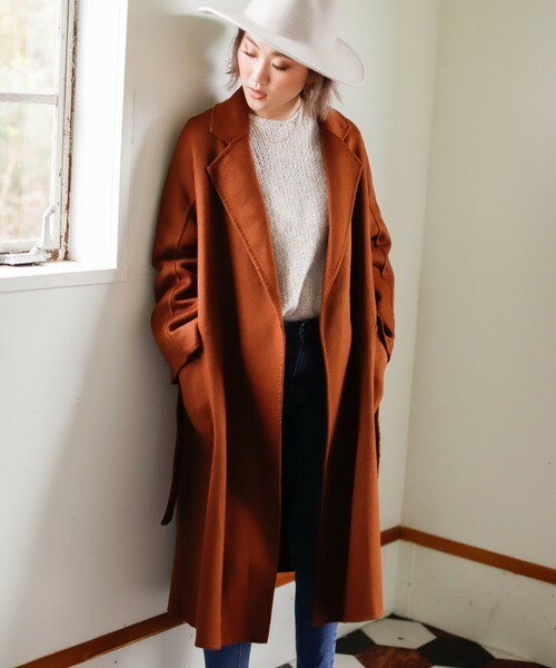 Auntie Rosa Holiday(アンティローザホリデー)の「ハンドステッチウールチェスターガウンコート(チェスターコート・レディース・ベージュ/ブラウン・FREE)」の2枚目の写真
