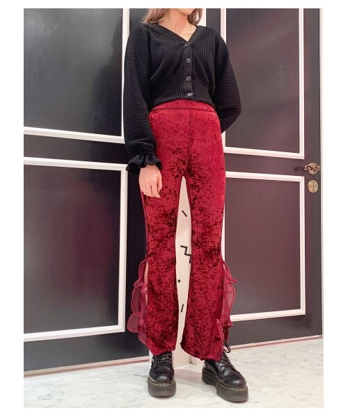 lilLilly（リルリリー）の「ベロアフリルパンツ（パンツ・レディース・PINK/RED/BLACK・FREE）」の13枚目の写真