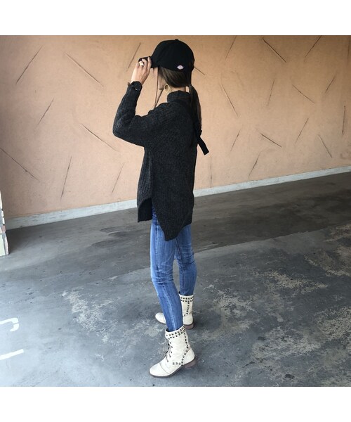 copine(コピン)の「再々入荷!ゆるっと可愛いオーバーサイズ!プチハイネック裾スリットざっくりニット(3color)(ニット/セーター・レディース・その他)」の3枚目の写真