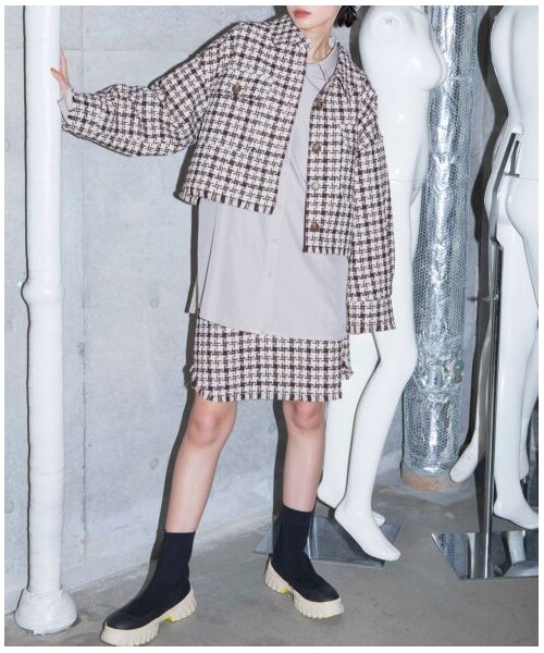 w closet（ダブルクローゼット）の「【Alley】 千鳥裾ラウンドミニスカート（スカート・レディース・Lベージュ/ブラウン・FREE）」の21枚目の写真