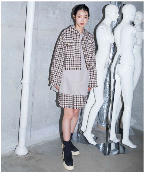 w closet（ダブルクローゼット）の「【Alley】 千鳥裾ラウンドミニスカート（スカート・レディース・Lベージュ/ブラウン・FREE）」の19枚目の写真