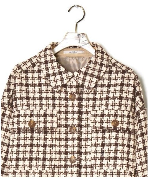 w closet（ダブルクローゼット）の「【Alley】千鳥ショートジャケット羽織り（ジャケット/アウター・レディース・ベージュ/ブラウン・FREE）」の6枚目の写真