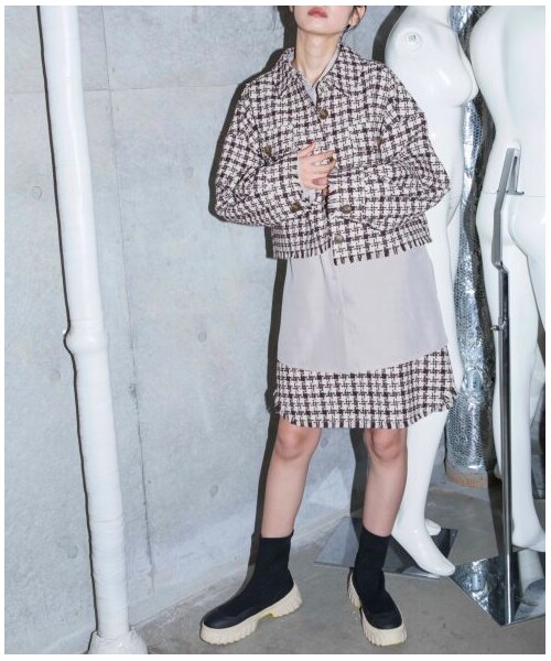 w closet（ダブルクローゼット）の「【Alley】千鳥ショートジャケット羽織り（ジャケット/アウター・レディース・ベージュ/ブラウン・FREE）」の22枚目の写真