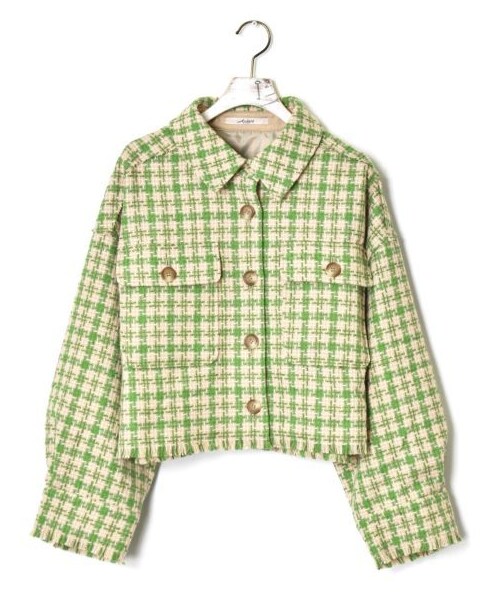 w closet（ダブルクローゼット）の「【Alley】千鳥ショートジャケット羽織り（ジャケット/アウター・レディース・ベージュ/ブラウン・FREE）」の2枚目の写真