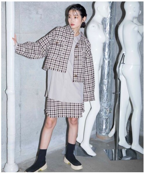 w closet（ダブルクローゼット）の「【Alley】千鳥ショートジャケット羽織り（ジャケット/アウター・レディース・ベージュ/ブラウン・FREE）」の20枚目の写真