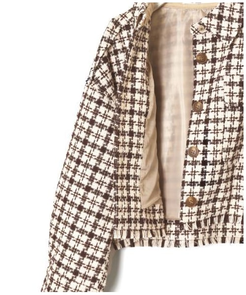 w closet（ダブルクローゼット）の「【Alley】千鳥ショートジャケット羽織り（ジャケット/アウター・レディース・ベージュ/ブラウン・FREE）」の8枚目の写真