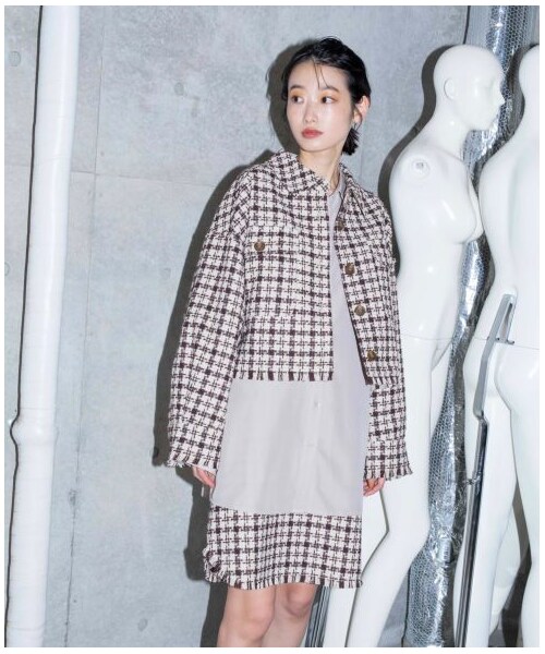 w closet（ダブルクローゼット）の「【Alley】千鳥ショートジャケット羽織り（ジャケット/アウター・レディース・ベージュ/ブラウン・FREE）」の21枚目の写真