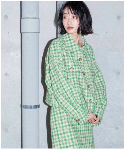 w closet（ダブルクローゼット）の「【Alley】千鳥ショートジャケット羽織り（ジャケット/アウター・レディース・ベージュ/ブラウン・FREE）」の3枚目の写真