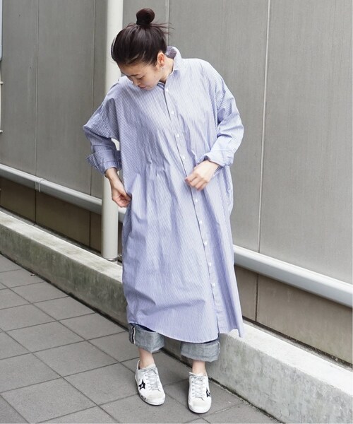 journal standard luxe青とストライプ シャツワンピース