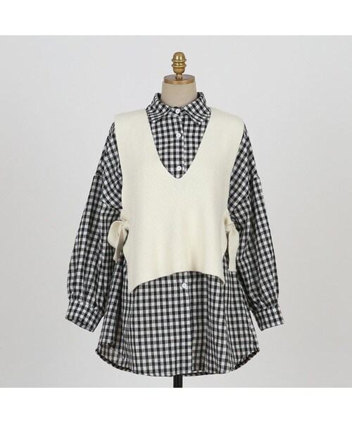 DABAgirl（ダバガール）の「[SET]ギンガムチェックシャツ+ニットベスト