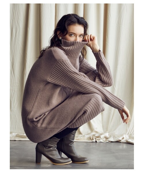 DRWCYS ずらし ケーブルラインニットワンピース 