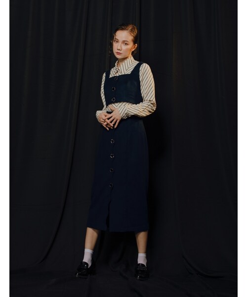 Marjorie（マージョリー）の「驟雨紛落，拼接條紋造型釦襯衫（トップス・レディース・綠/白・S/M）」の5枚目の写真
