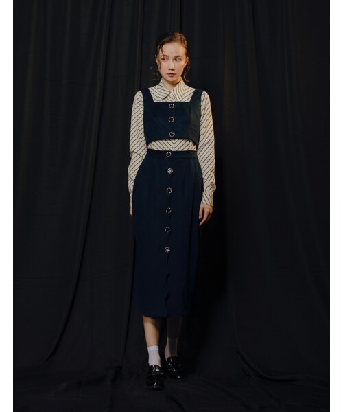 Marjorie（マージョリー）の「驟雨紛落，拼接條紋造型釦襯衫（トップス・レディース・綠/白・S/M）」の6枚目の写真